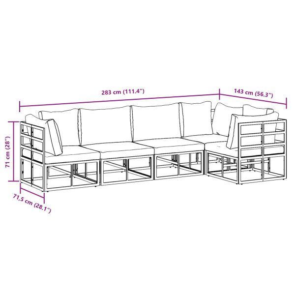 Градински Софа Комплект с възглавница 5 pcs Черно Алуминий