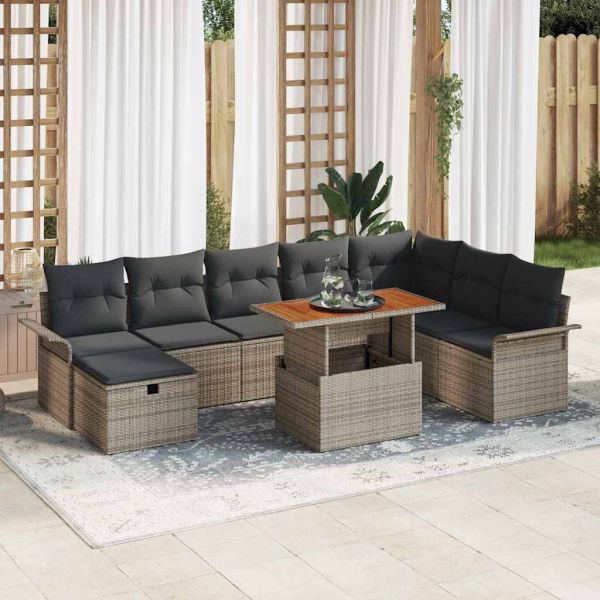 Градински Софа Комплект 9 pcs Сив полиратан