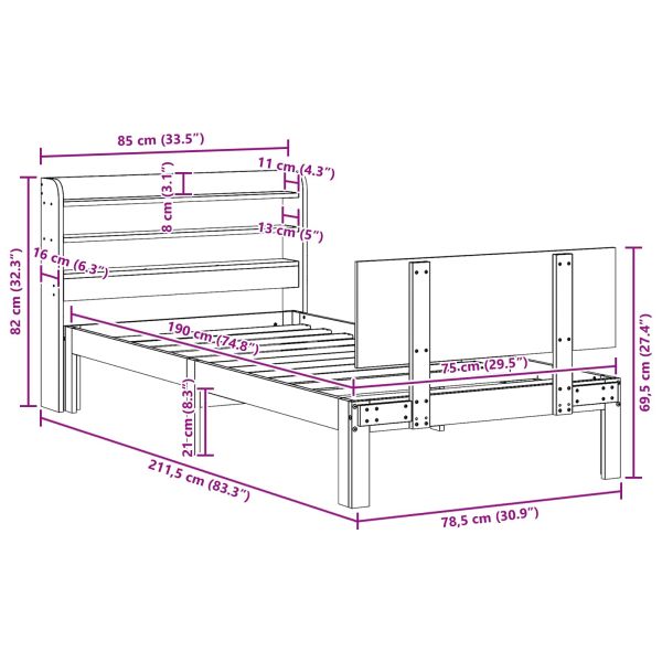 Рамка за легло 2 pcs Кафяво с восъчно покритие Солиден бор