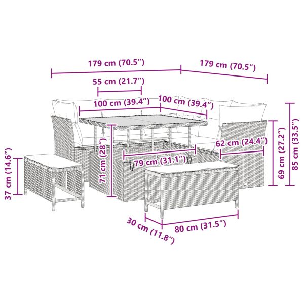 Градински Софа Комплект 8 pcs Черно полиратан