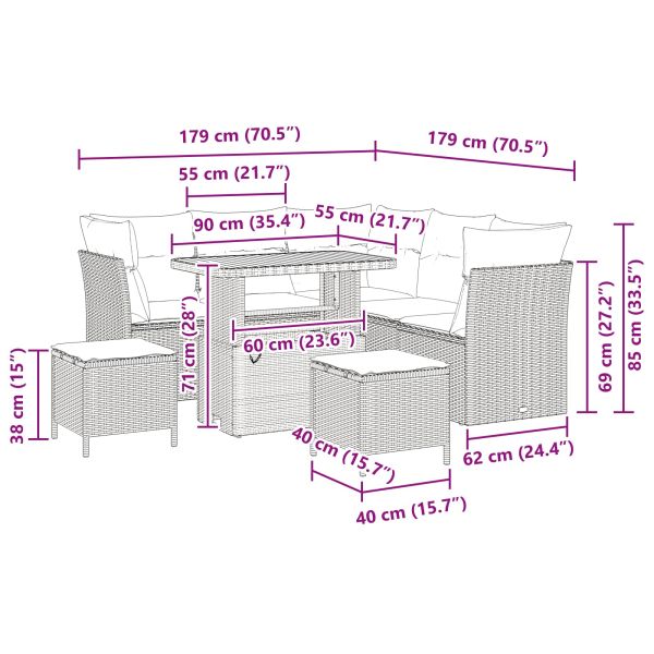 Градински Софа Комплект 8 pcs Черно полиратан