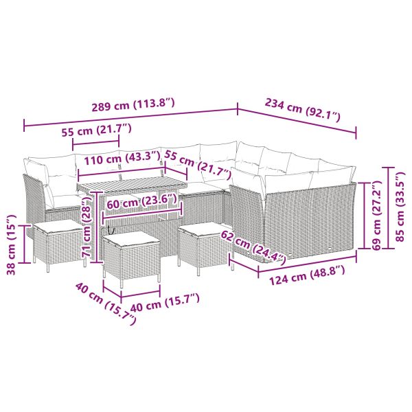 Градински Софа Комплект 13 pcs Черно полиратан