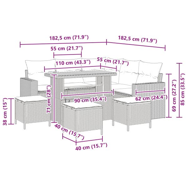 Градински Софа Комплект 9 pcs Черно полиратан