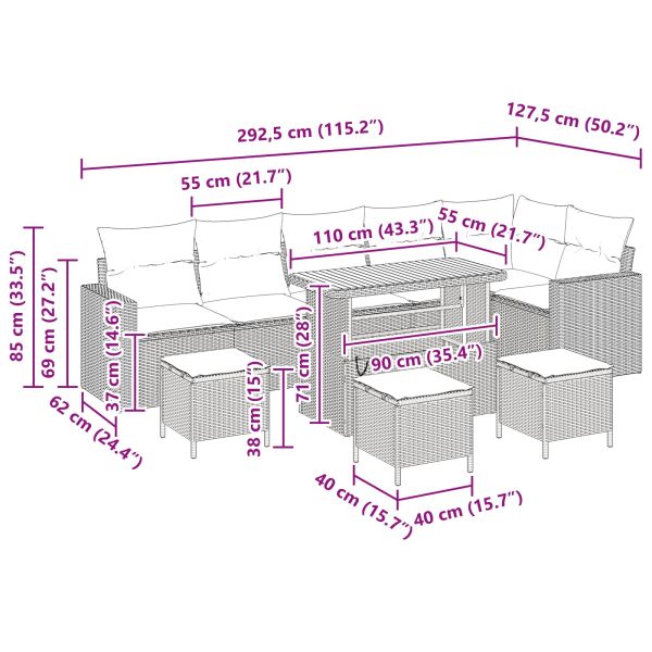 Градински Софа Комплект 10 pcs Черно полиратан