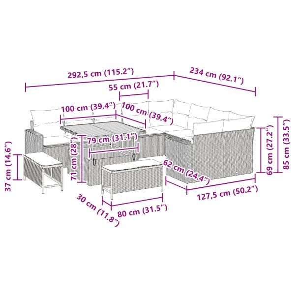 Градински Софа Комплект 12 pcs Черно полиратан