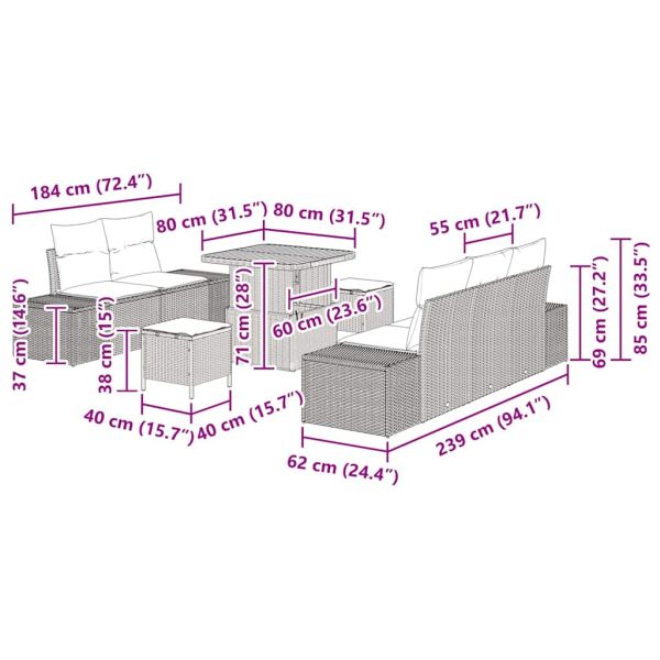 Градински Софа Комплект с възглавница 8 pcs Бежово полиратан