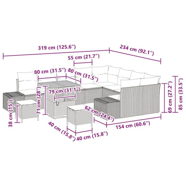 Градински Софа Комплект с възглавница 12 pcs Бежово полиратан