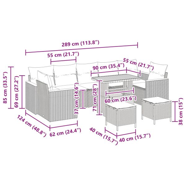 Градински Софа Комплект с възглавница 10 pcs Черно Полиратан