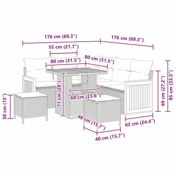 Градински Софа Комплект с възглавница 8 pcs бежово и кремаво