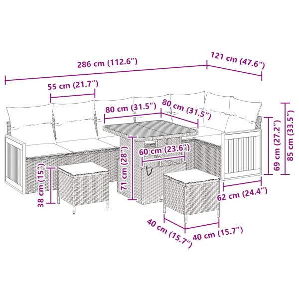 Градински Софа Комплект с възглавница 9 pcs Черно