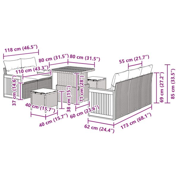 Градински Софа Комплект с възглавница Черно Полиратан