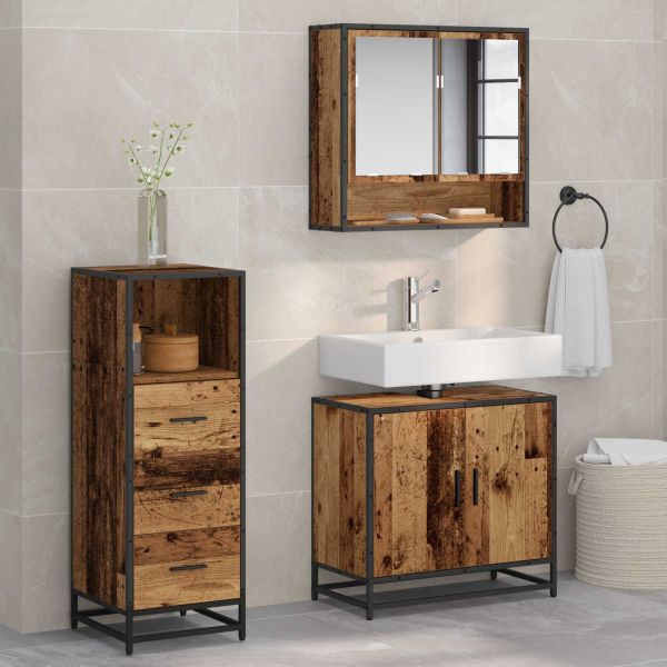 Комплект мебели за баня 3 pcs Старо дърво Инженерно дърво