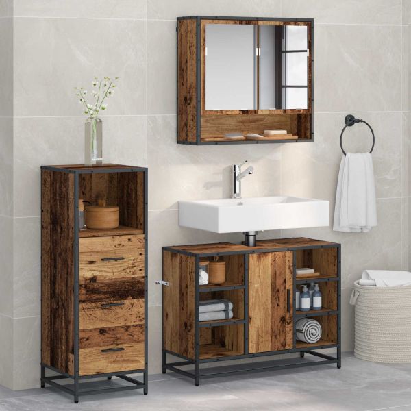 Комплект мебели за баня 3 pcs Старо дърво Инженерно дърво