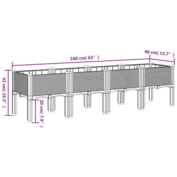 Градинска кашпа с крака, синьо сив, 160x40x42 см, PP