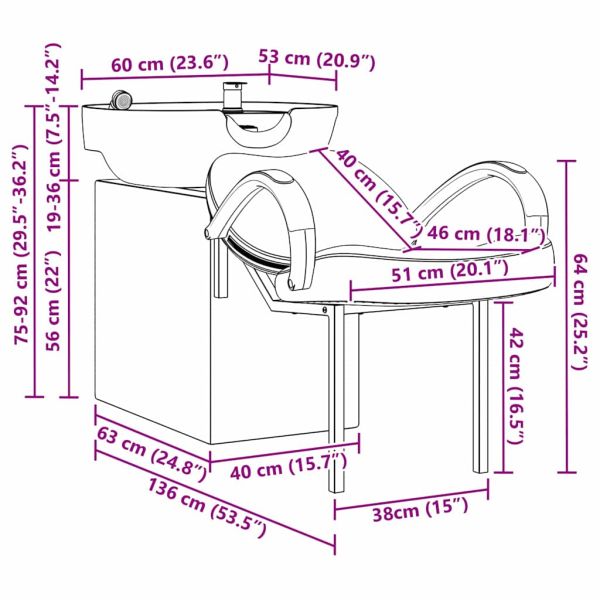 Шампоан стол Черно 63 x 141 x 92 см ПВЦ