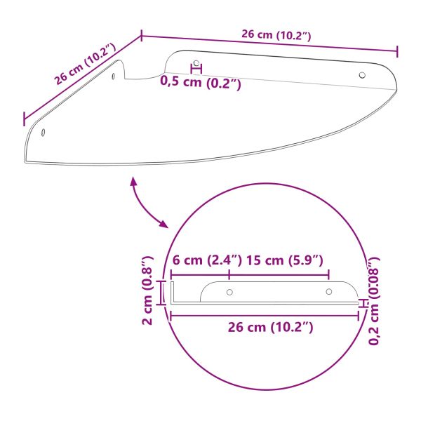 Стенен рафт с рафт със съхранение 2 pcs Черно 24 x 24 x 2 см
