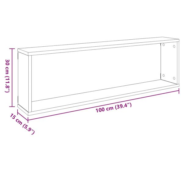 Стенни кубични рафтове 2 бр черни 100x15x30 см инженерно дърво
