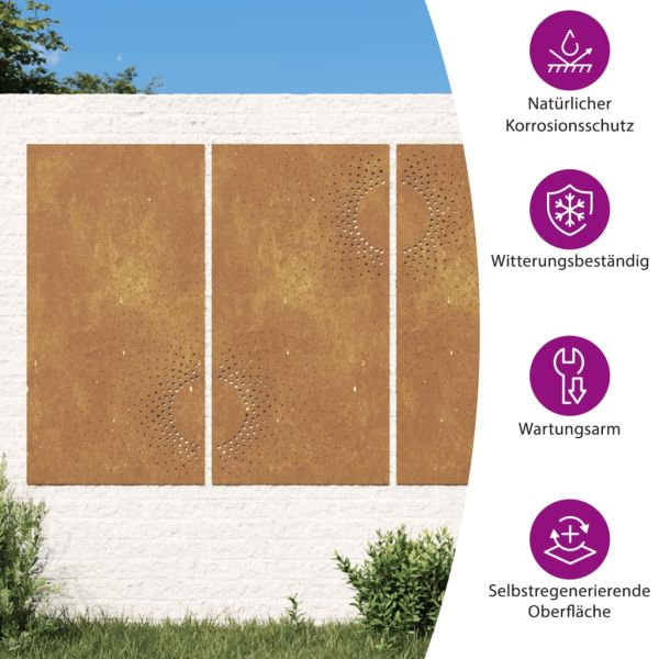 Градински декорации 3 бр 105x55 см стомана кортен дизайн слънце