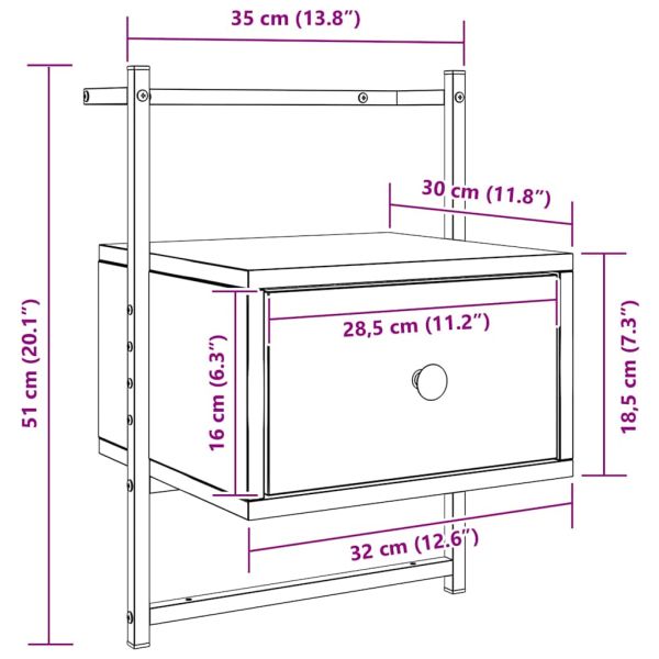 Нощно шкафче стенно 2 бр опушен дъб 35x30x51 см инженерно дърво