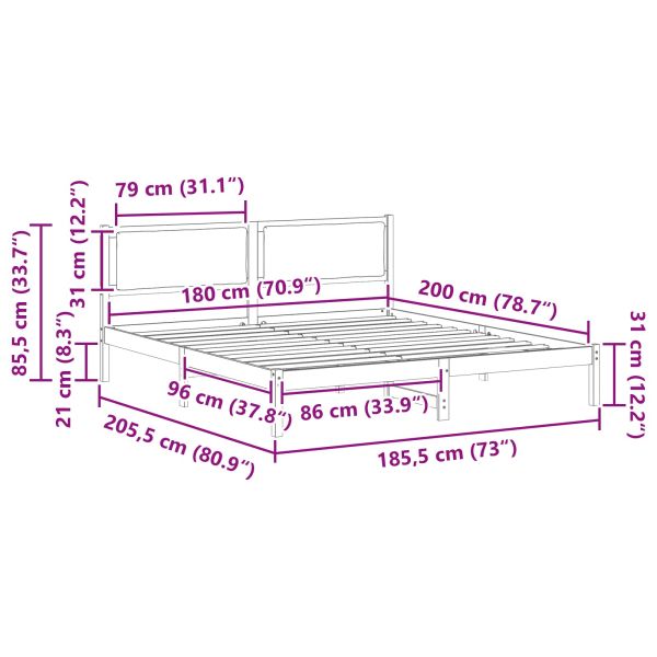 Рамка за легло Светлосиво 180 x 200 cm Солидно борово дърво
