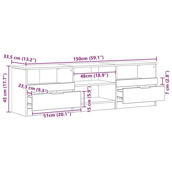 ТВ шкаф, дъб артизан, 150x33,5x45 см, инженерно дърво