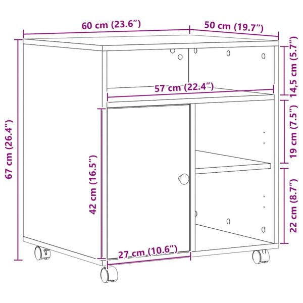 Стойка за принтер Старо дърво 60 x 50 x 67 см Инженерно дърво