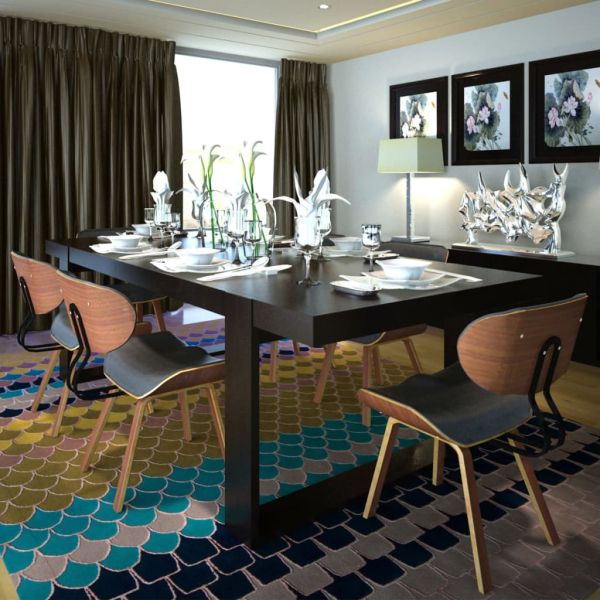 Трапезни столове, 6 бр, извито дърво и изкуствена кожа