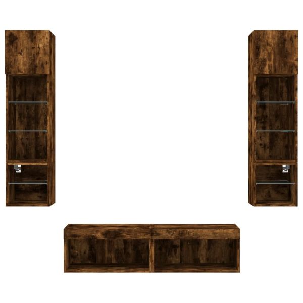 ТВ стенни модули с LED, 6 части, опушен дъб, инженерно дърво