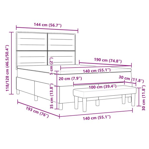Легло с пружинирана основа Светлосиво 140 x 190 cm текстил