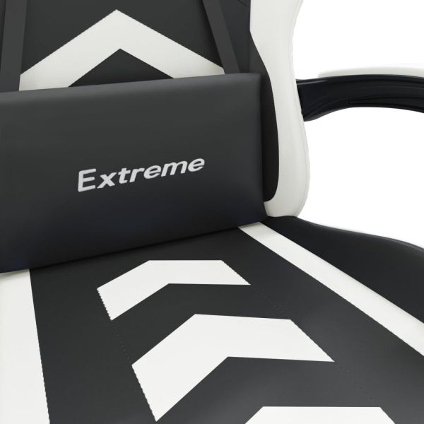 Въртящ гейминг стол с опора за крака черно-бял изкуствена кожа