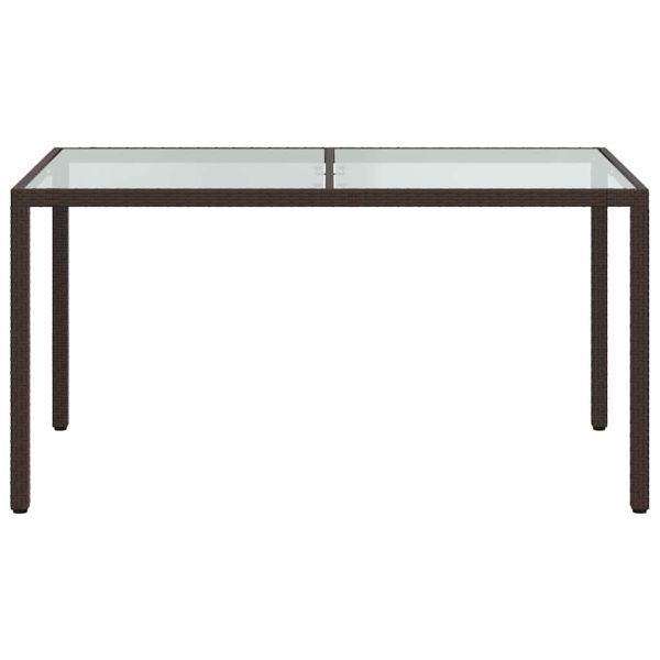 Градинска маса 150x90x75 см закалено стъкло и полиратан кафява