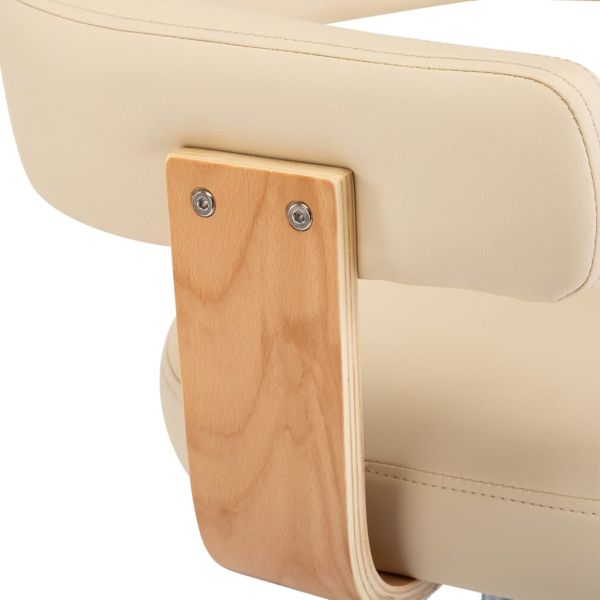 Бар табуретки, 2 бр, кремави, огънато дърво и изкуствена кожа
