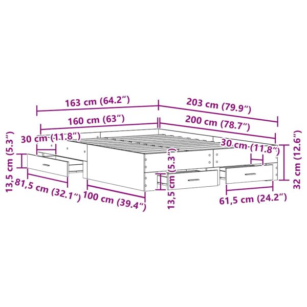 Рамка за легло Старо дърво 160 x 200 cm Инженерно дърво