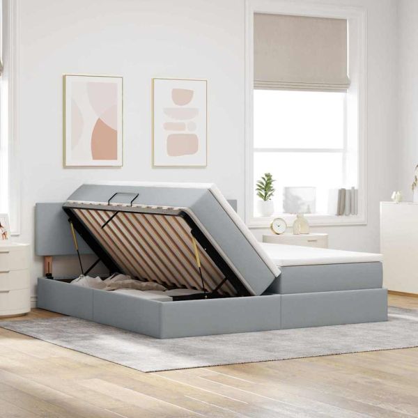 Легло С LED лентисти светлини Светлосиво 200 x 200 cm текстил