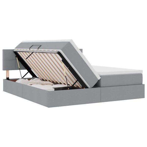 Легло С LED лентисти светлини Светлосиво 200 x 200 cm текстил