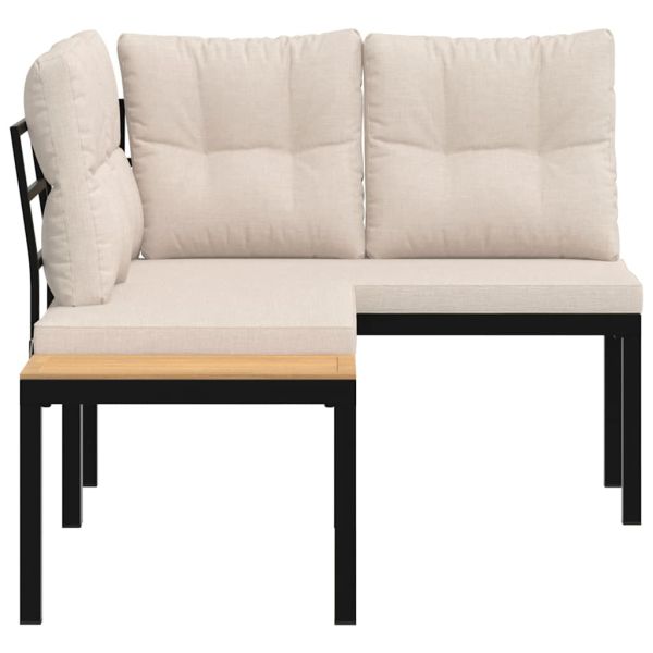 Градински пейки 2 бр с възглавници черни прахово боядисан метал