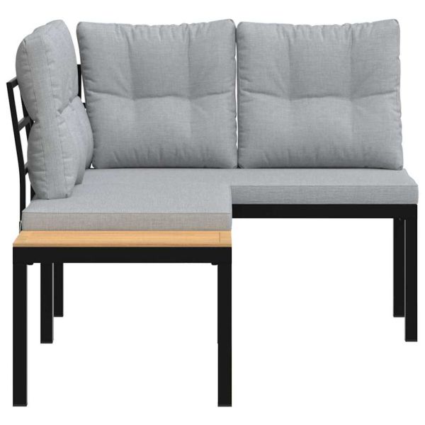 Градински пейки 2 бр с възглавници черни прахово боядисан метал