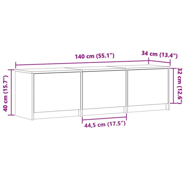 ТВ шкаф с LED Димян дъб 140 x 34 x 40 см Инженерно дърво