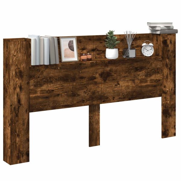 Табла за легло с LED осветление Пушена Дъб Инженерно дърво