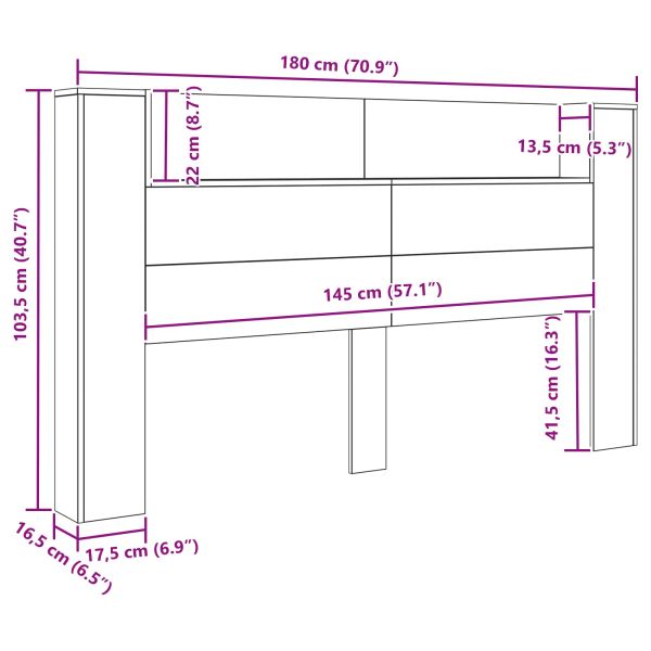 Табла за легло с LED осветление Старо дърво Инженерно дърво