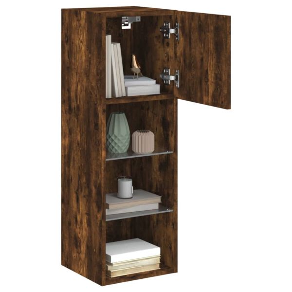 ТВ шкафове с LED осветление, 2 бр, опушен дъб, 30,5x30x90 см