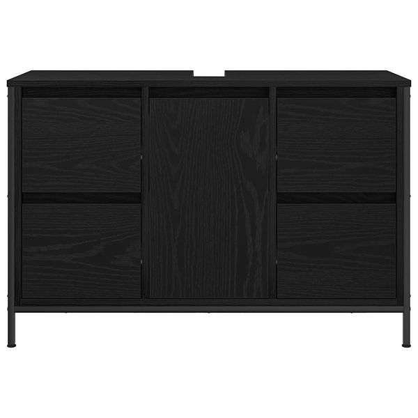 Шкаф за мивка с чекмеджета Черен дъб 90x34,5x60 cm