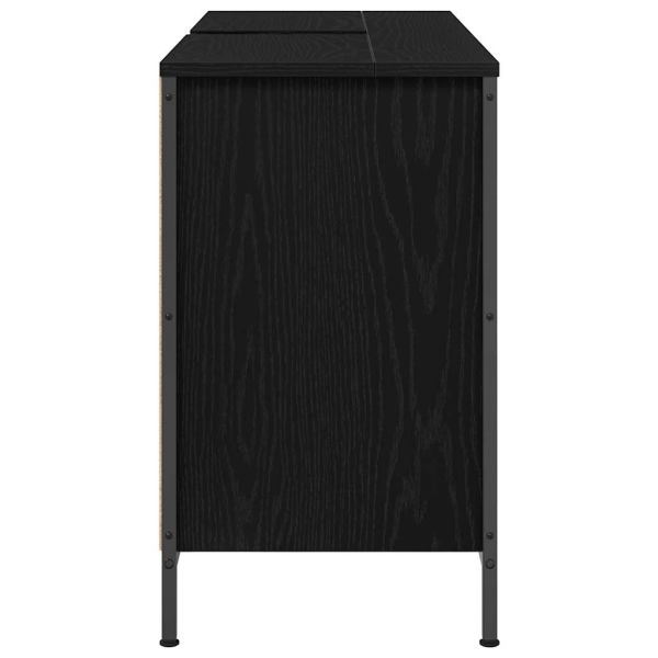 Шкаф за мивка с чекмеджета Черен дъб 90x34,5x60 cm