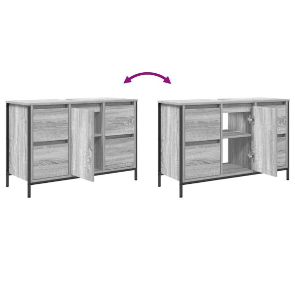 Шкаф за умивалник с чекмеджета сив сонома 90x34,5x60 cm