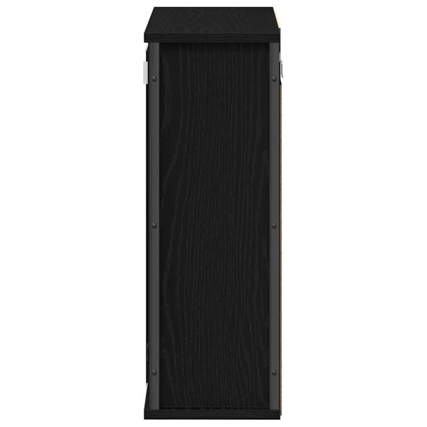 Стенен шкаф за баня с огледало черно и дъб 50x21x60 cm