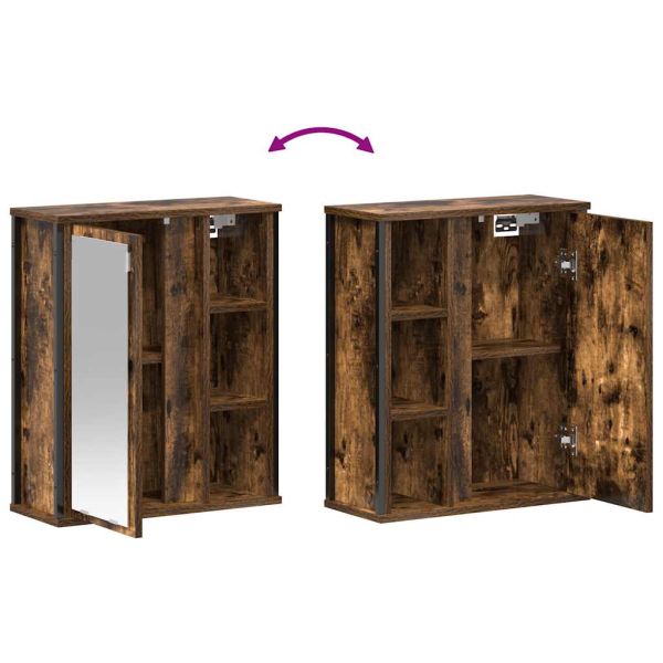 Стенен шкаф за баня с огледало опушен дъб 50x21x60 cm