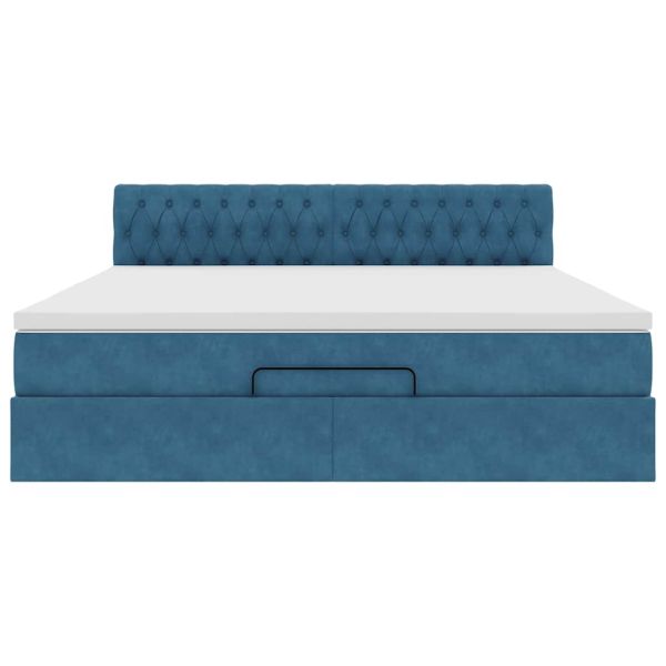 Османска легло с матрак и LED, тъмносиньо, 160x200 см, кадифе