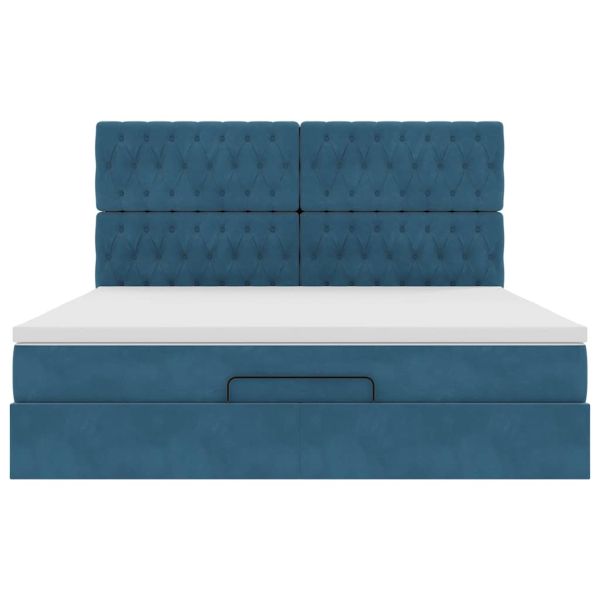 Османска легло с матраци и LED, тъмносиньо, 160x200 см, кадифе