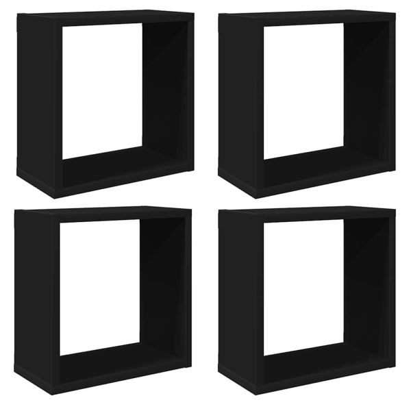Стенни кубични рафтове, 4 бр, черни, 30x15x30 см