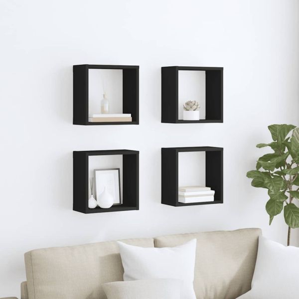 Стенни кубични рафтове, 4 бр, черни, 30x15x30 см